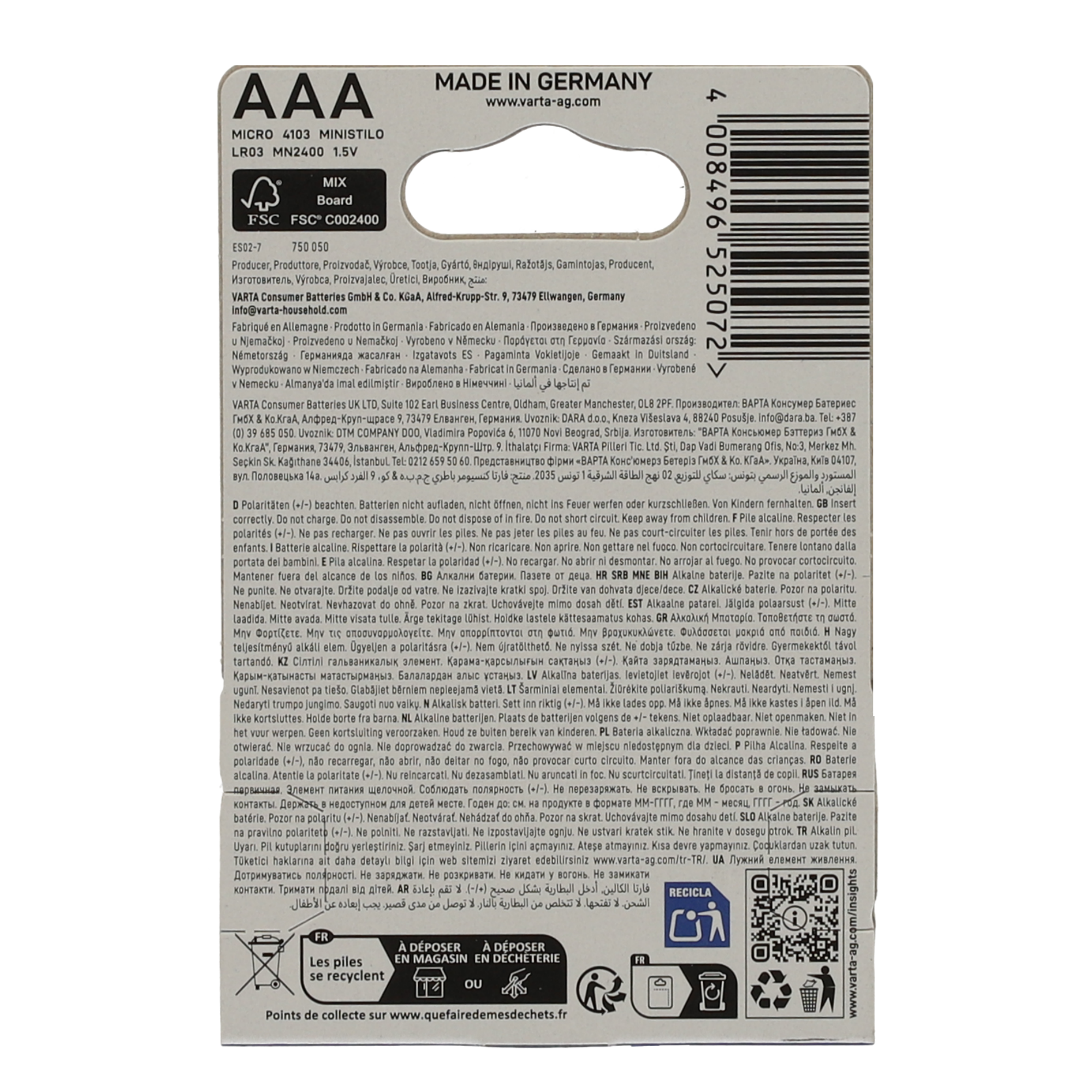 Batterie Longlife 1,5 V AAA LR03 4 Stück