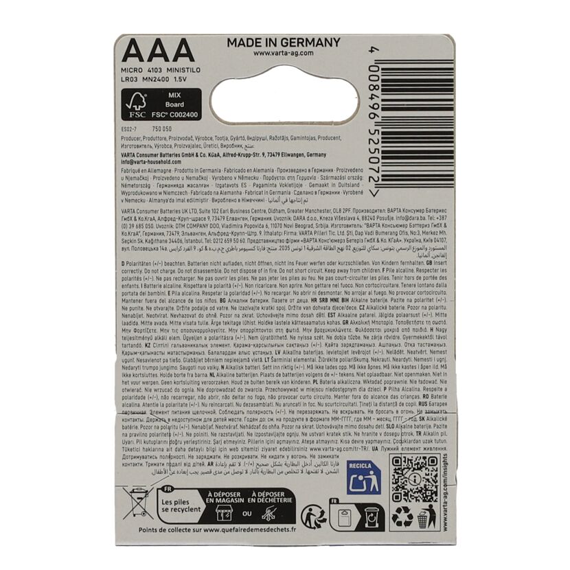 Batterie Longlife 1,5 V AAA LR03 4 Stück
