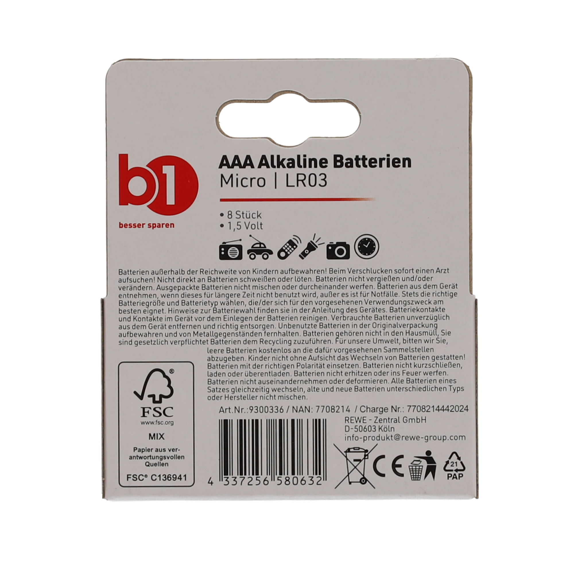 Micro-Batterie 1,5 V AAA LR03 8 Stück