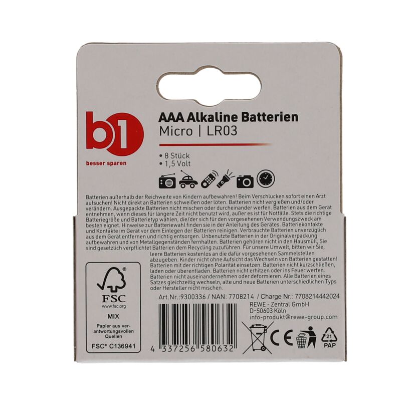 Micro-Batterie 1,5 V AAA LR03 8 Stück