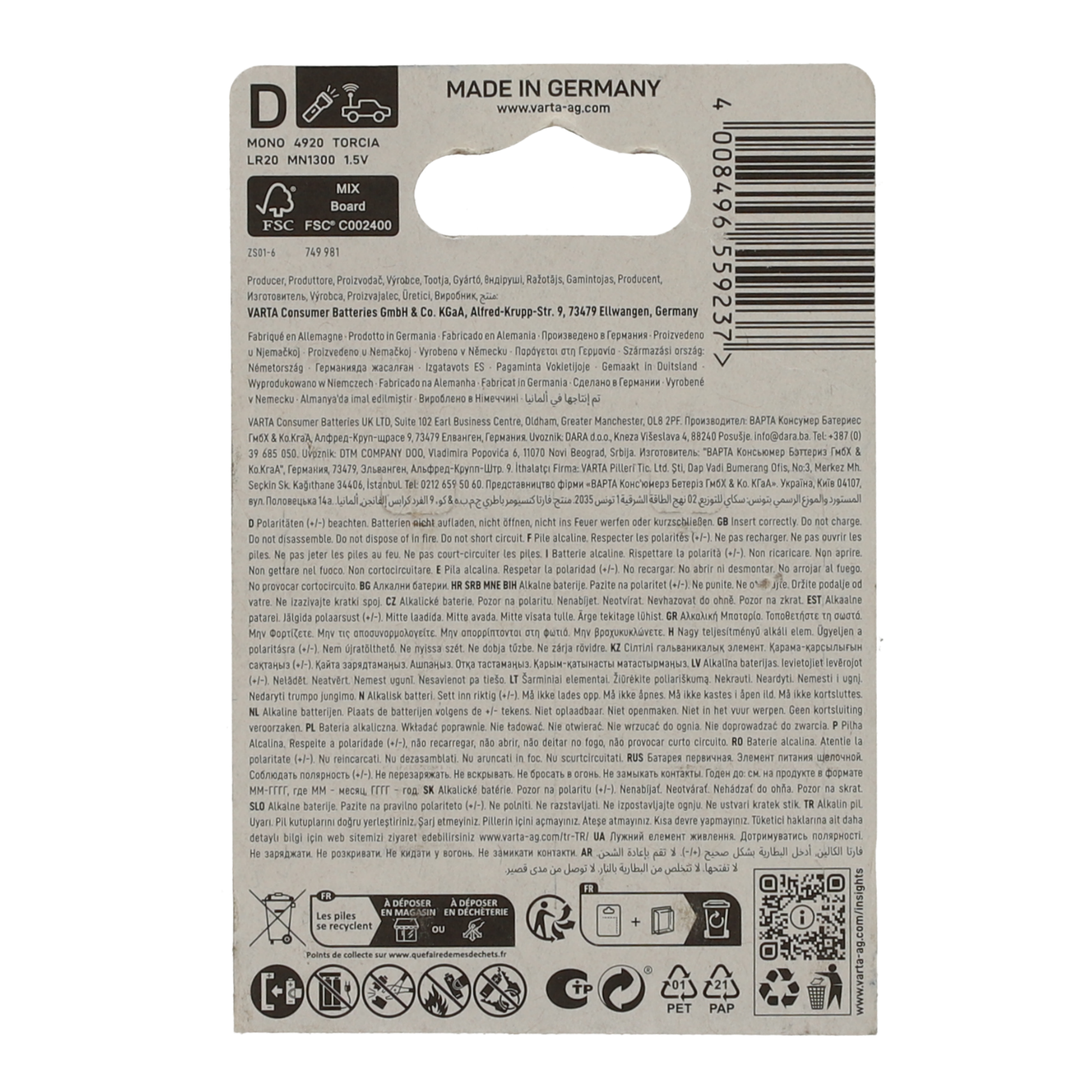 Mono-Batterie Longlife 1,5 V D 2 Stück