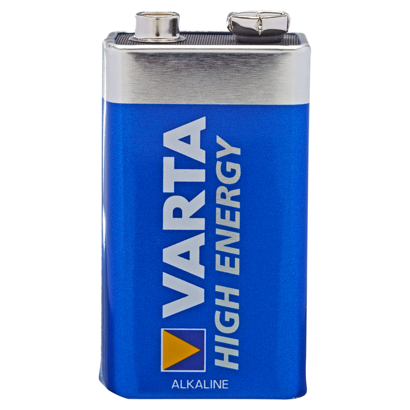 Eine blaue 9V Batterie von Varta.