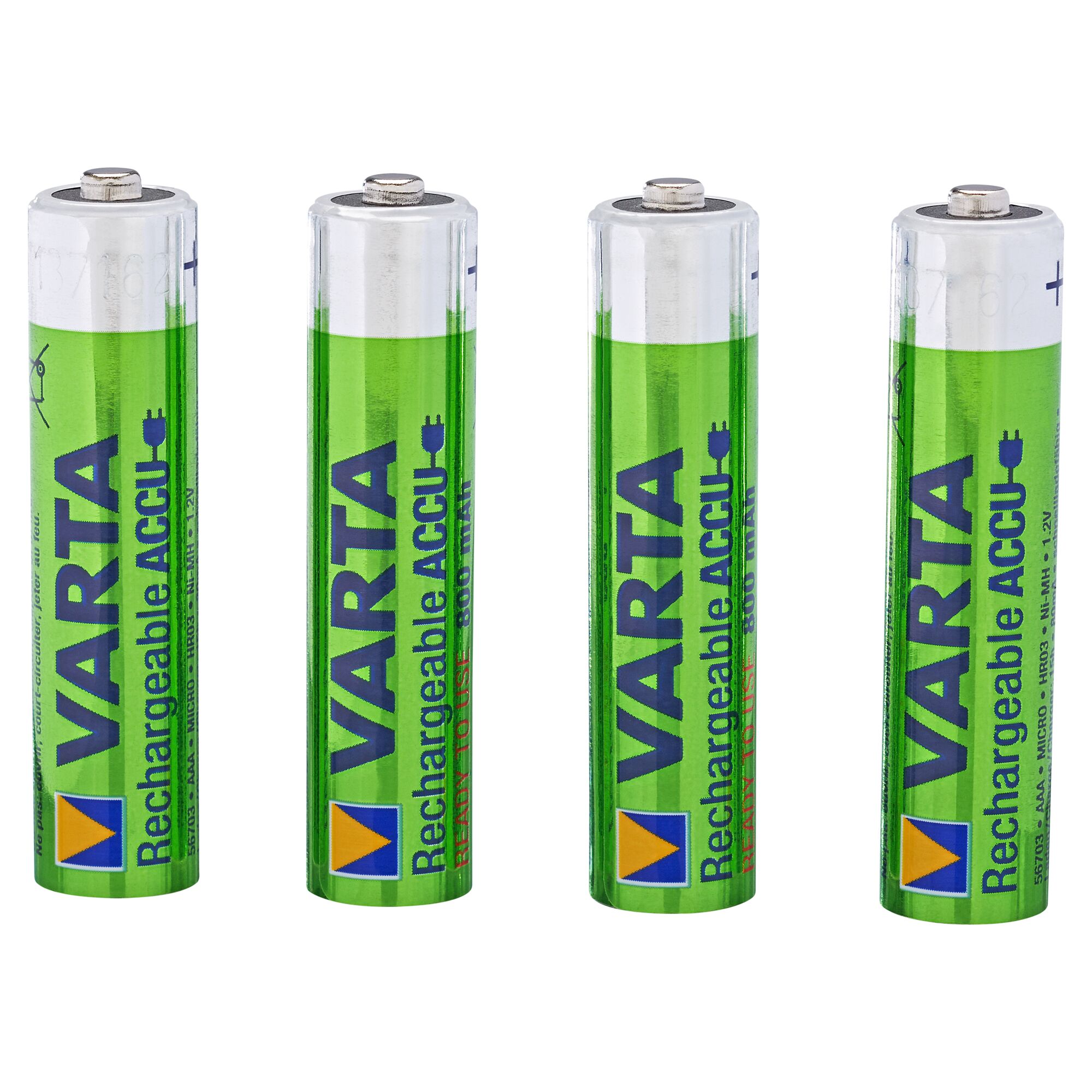 Vier grüne Varta Akkus Typ AAA