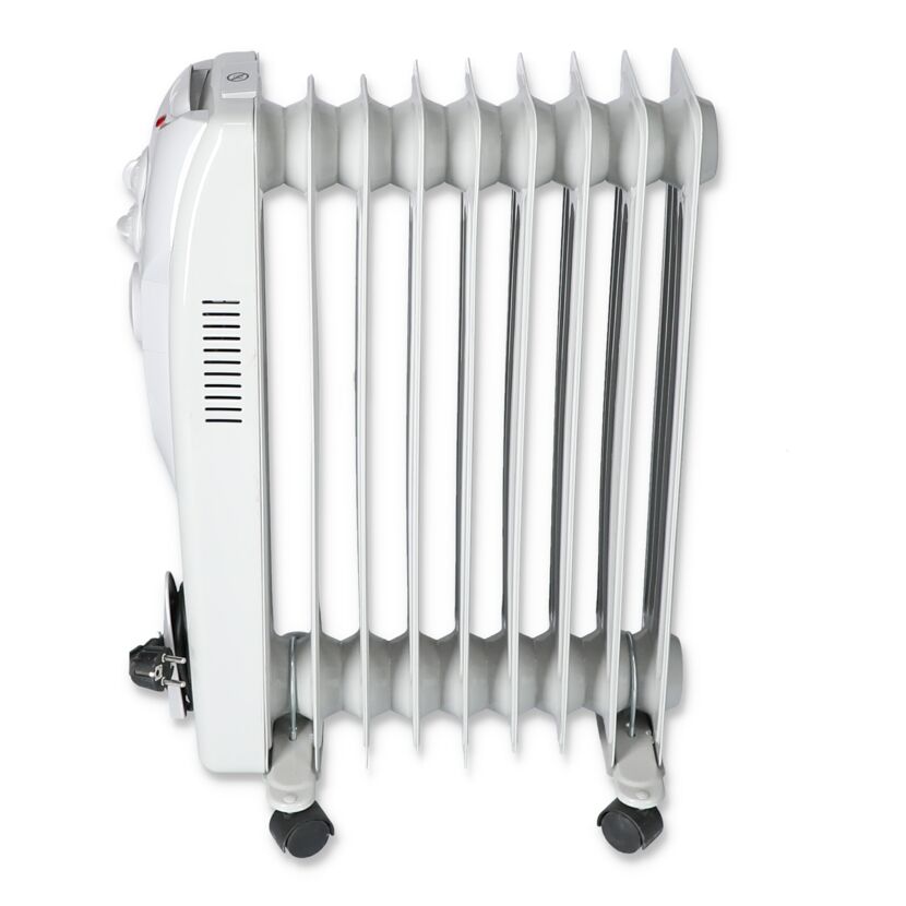 Weißer Ölradiator mit 9 Rippen.