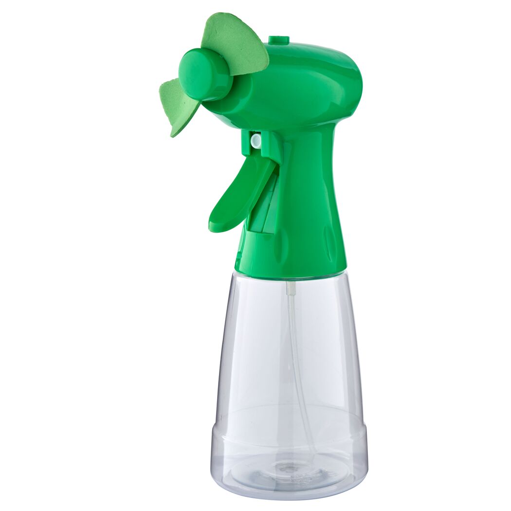 Grüner Mini-Handventilator mit Sprühflasche