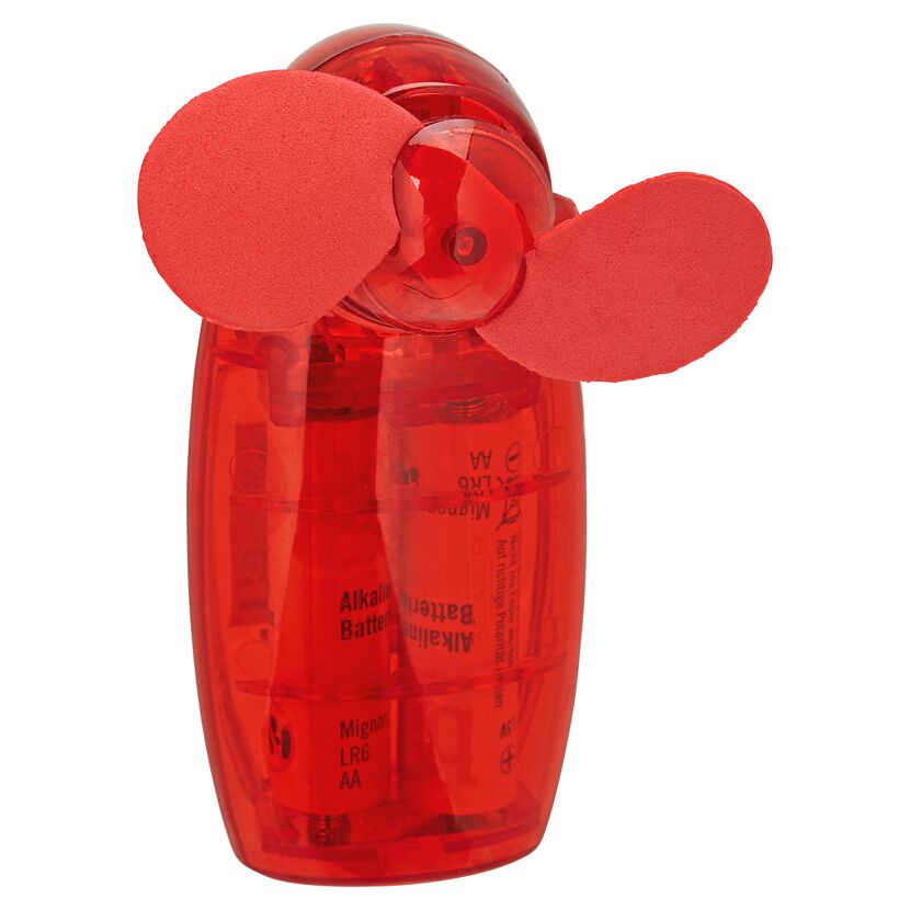 Roter Mini-Handventilator mit Batteriefach