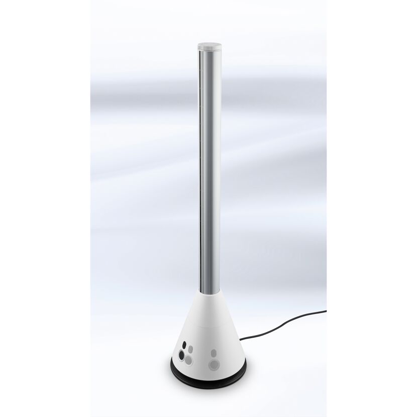 Weißer Turmventilator mit rundem Fuß