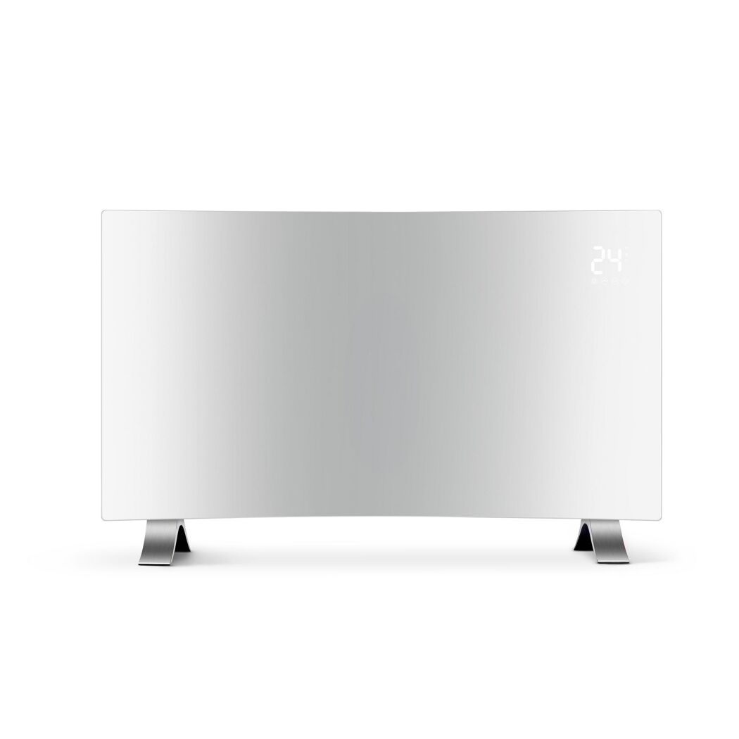 Glas-Wärmekonvektor mit digitaler Temperaturanzeige.