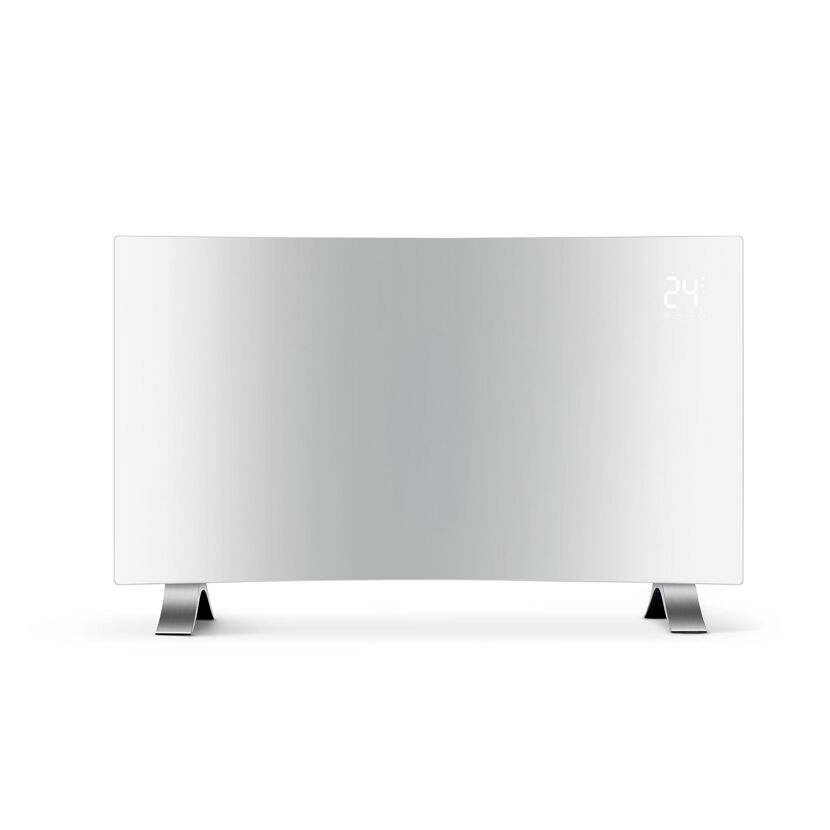 Glas-Wärmekonvektor mit digitaler Temperaturanzeige.