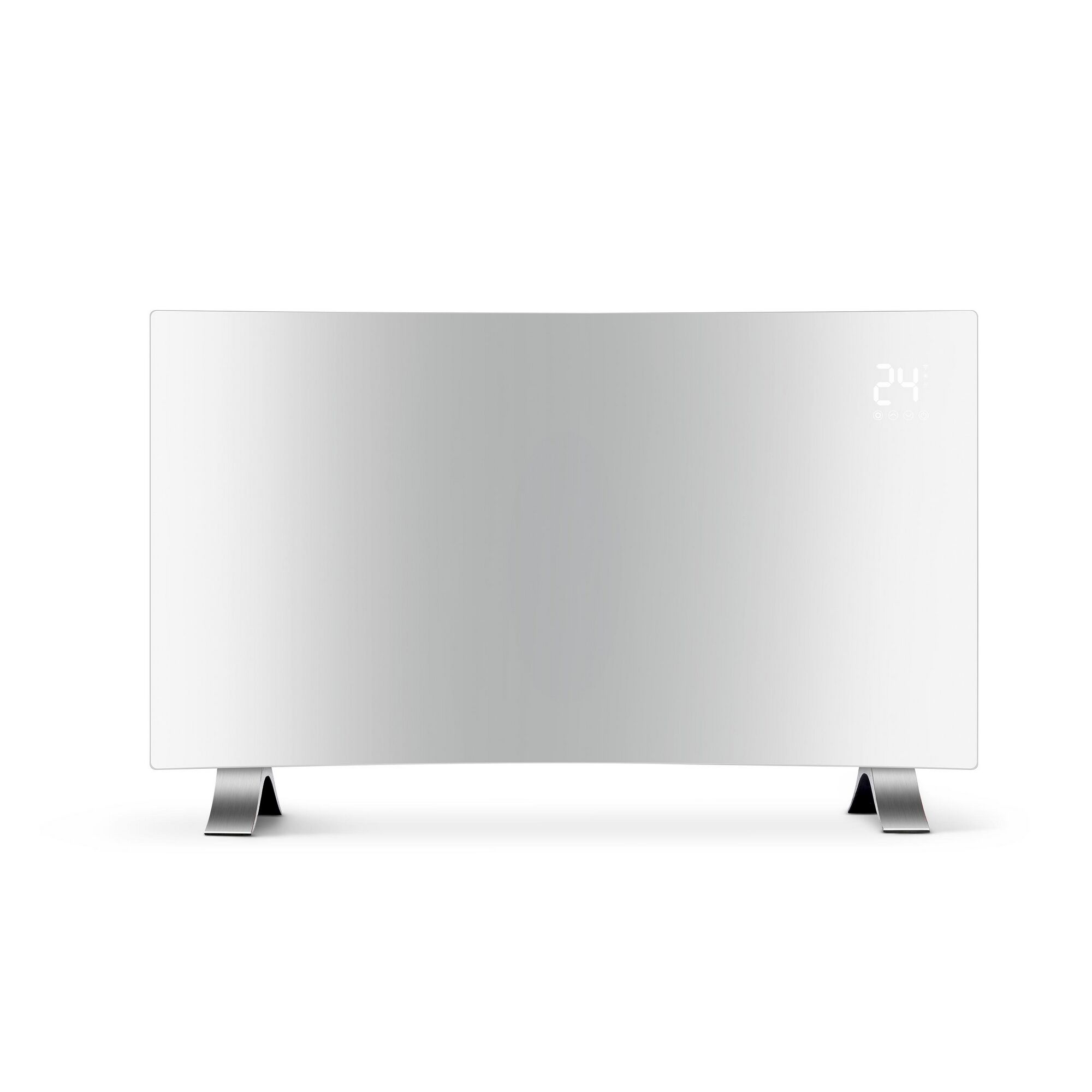 Glas-Wärmekonvektor mit digitaler Temperaturanzeige.