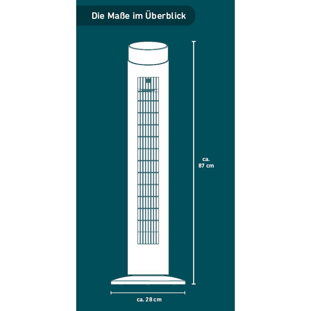Turmventilator mit Maßen