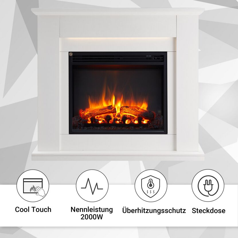 Weißer Elektrokamin Hektor mit Flammeneffekt