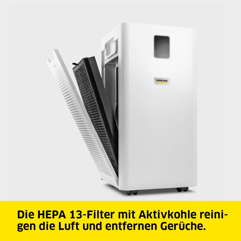 Kärcher Luftreiniger mit geöffnetem Filterfach