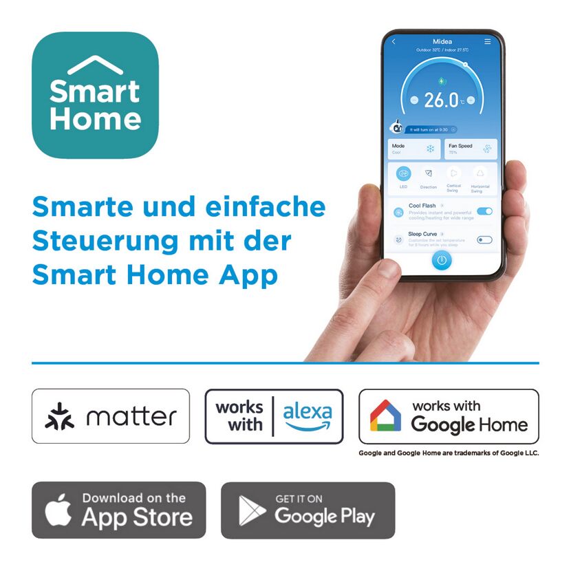 Person steuert Klimagerät mit Smart Home App