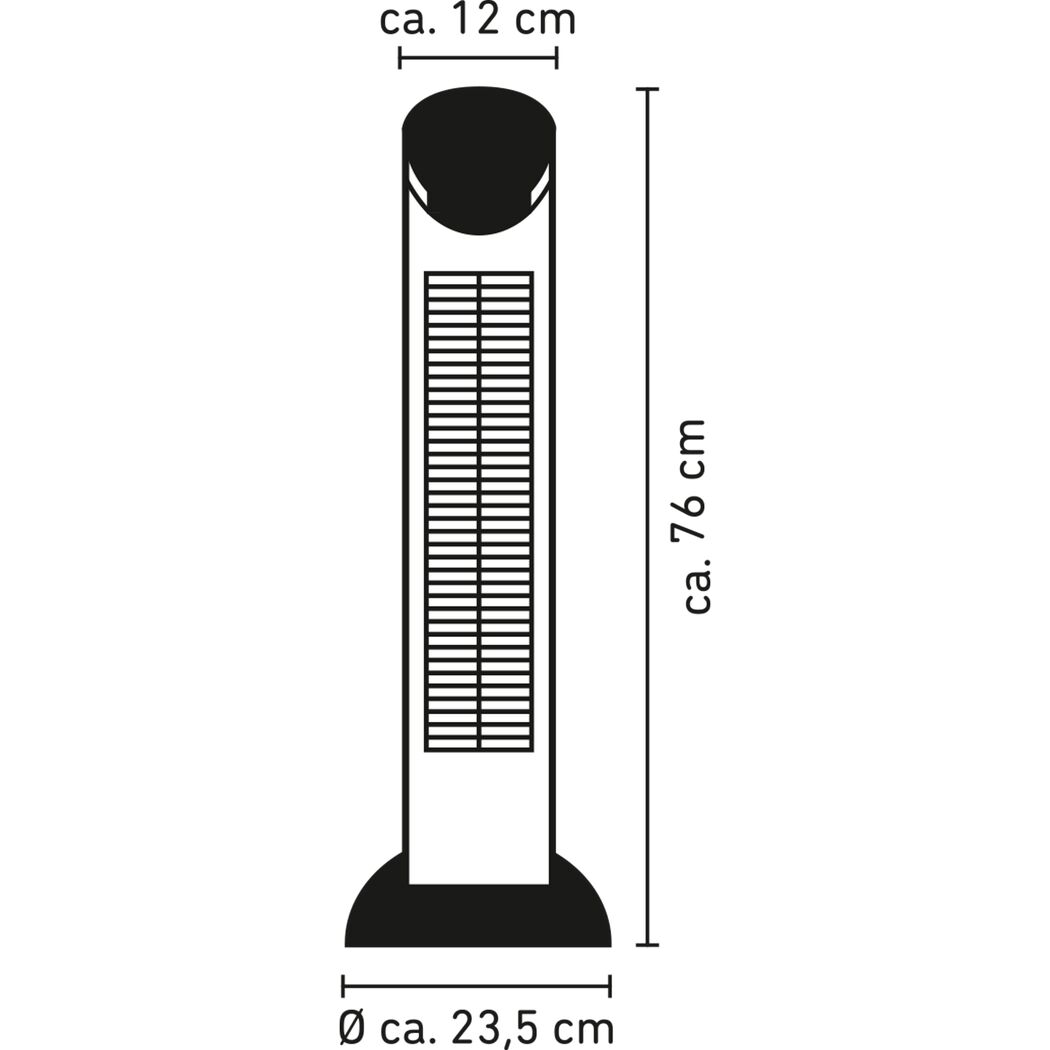 Turmventilator mit Maßen