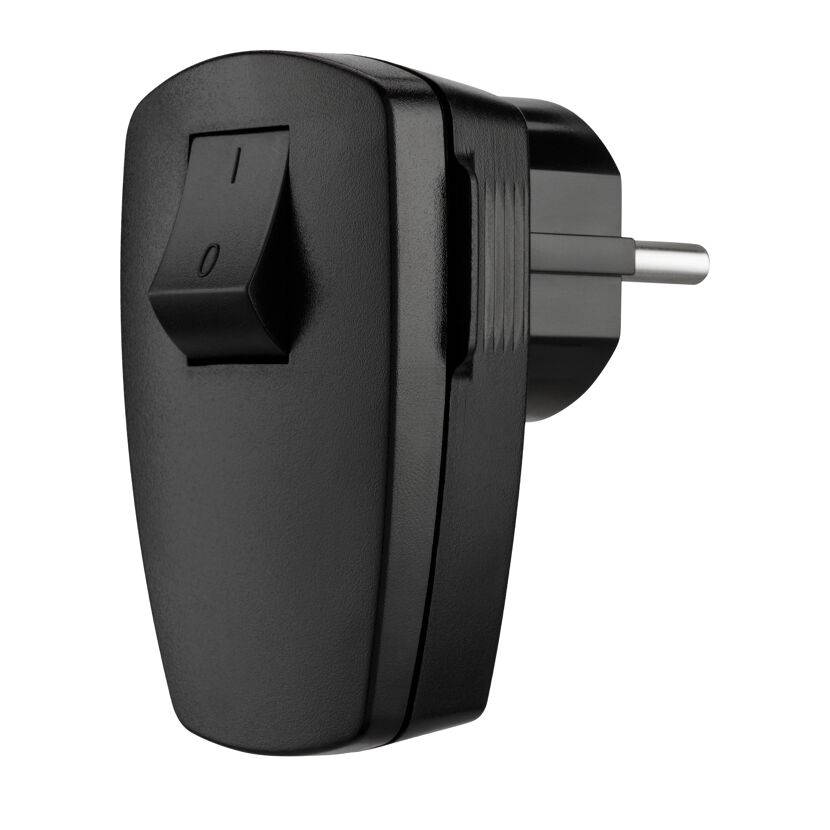 Schwarzer Stecker mit Schalter