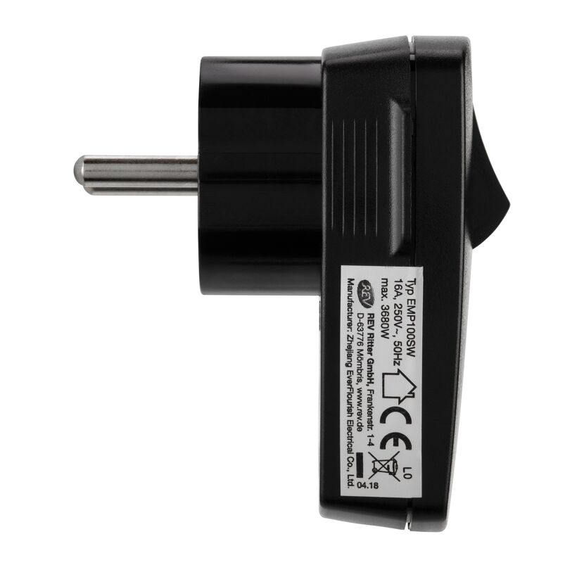 Schwarzer Stecker mit Schalter