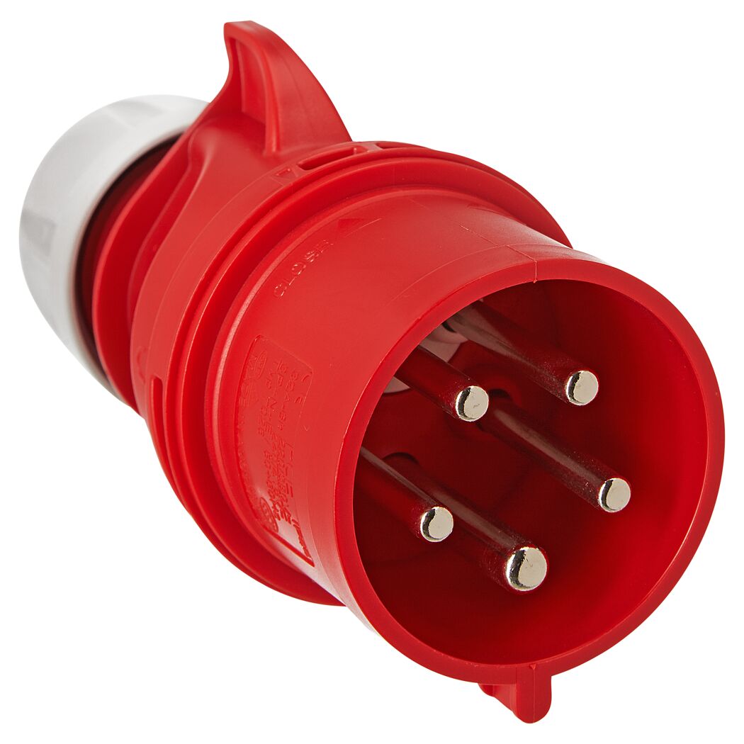 Roter CEE-Stecker mit fünf Kontakten