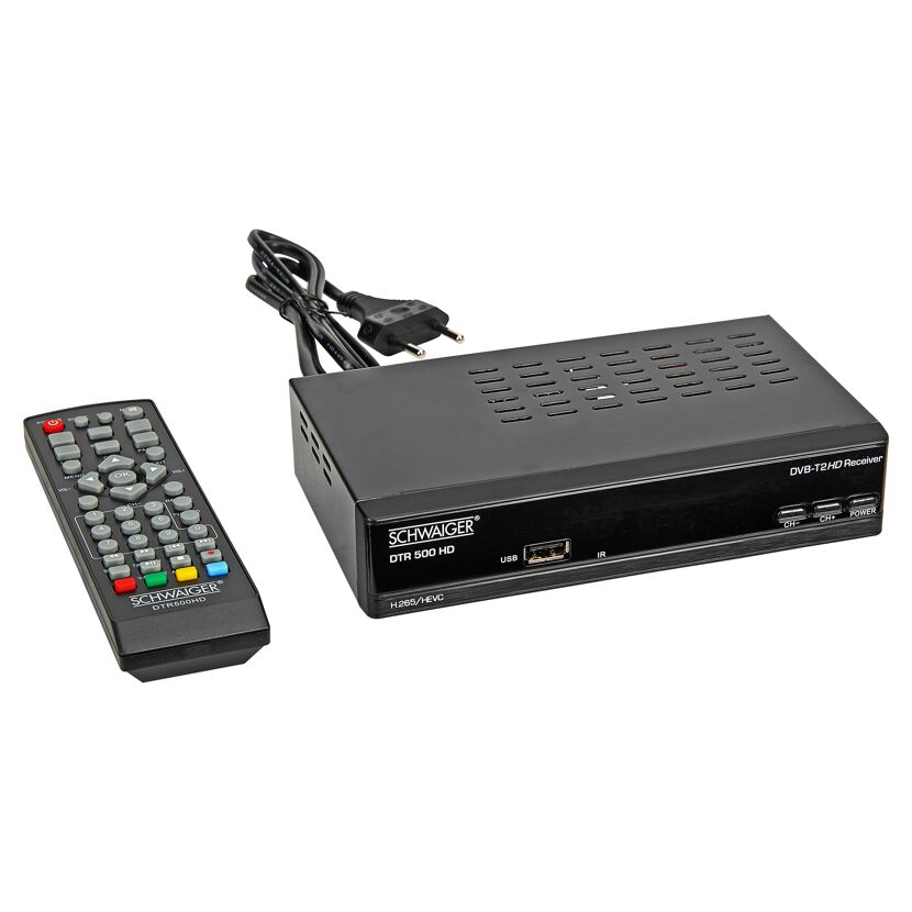 Schwarzer DVB-T2 HD Receiver mit Fernbedienung