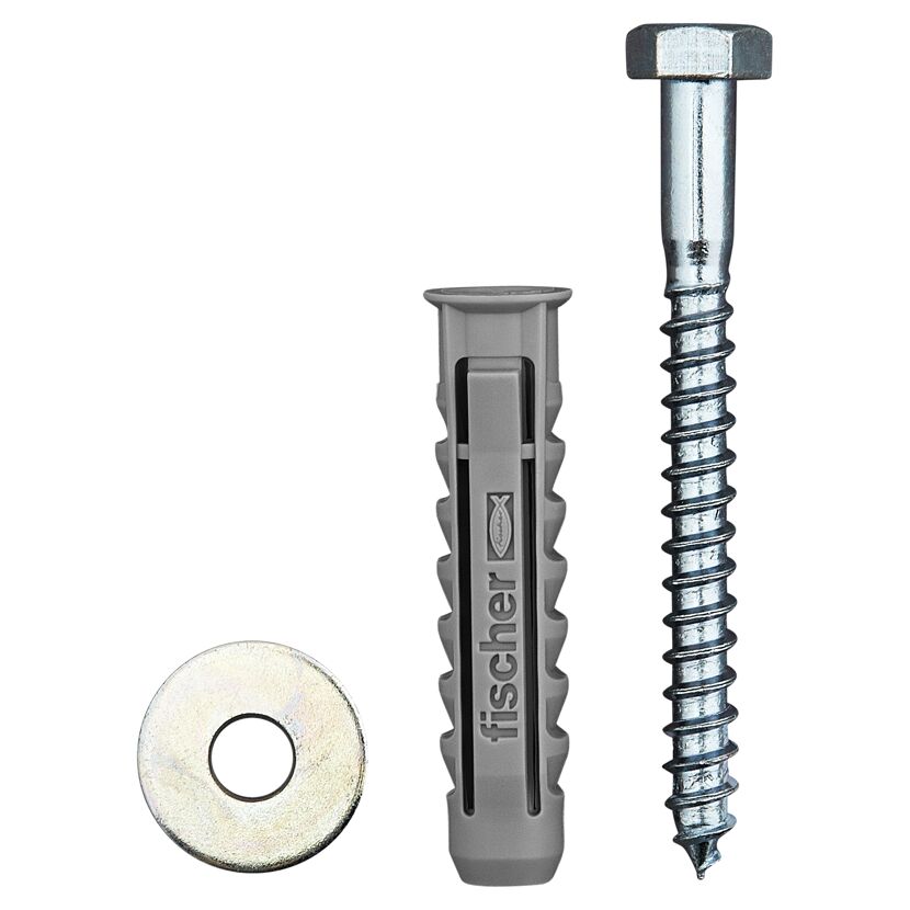 Fischer Dübel, Schraube und Unterlegscheibe