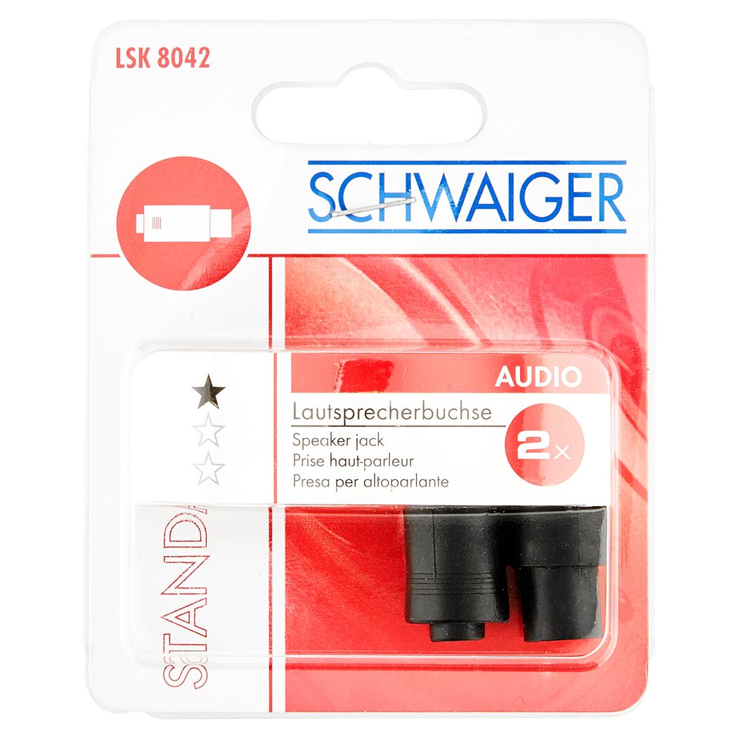 Zwei schwarze Lautsprecherbuchsen von Schwaiger