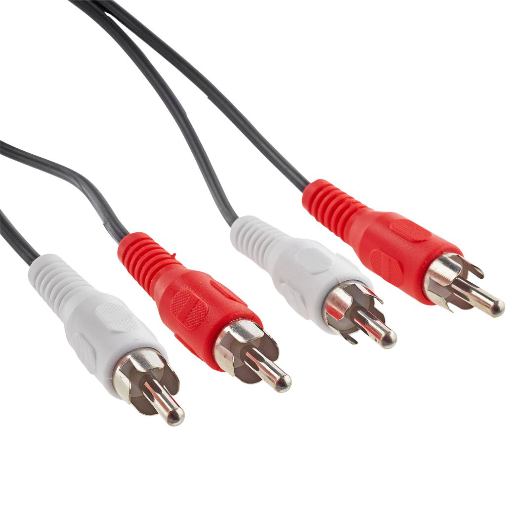 Zwei Cinch-Audiokabel mit roten und weißen Steckern