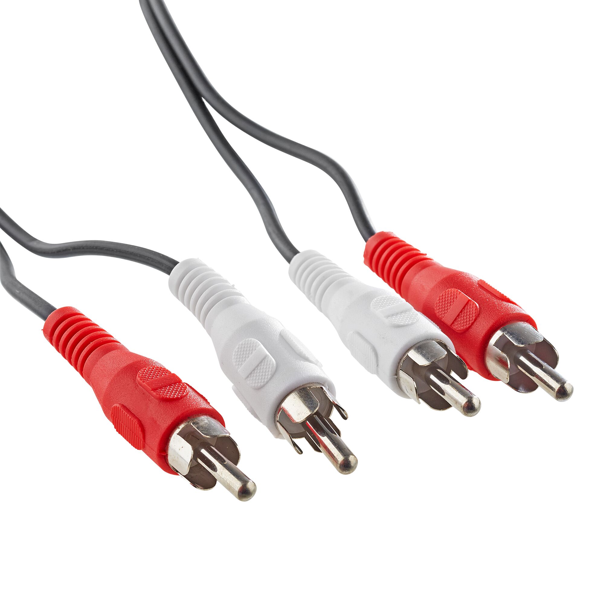 Zwei Cinch-Audiokabel rot und weiß