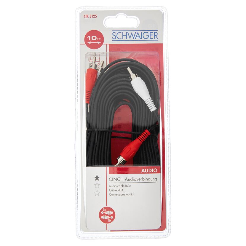 Schwarzes Cinch-Audiokabel, 10 m, von Schwaiger