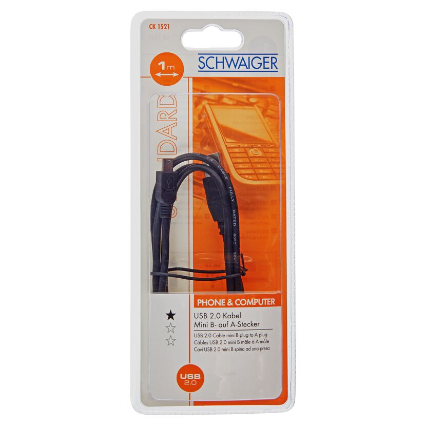 USB 2.0 Kabel Mini B- auf A-Stecker, 1 m