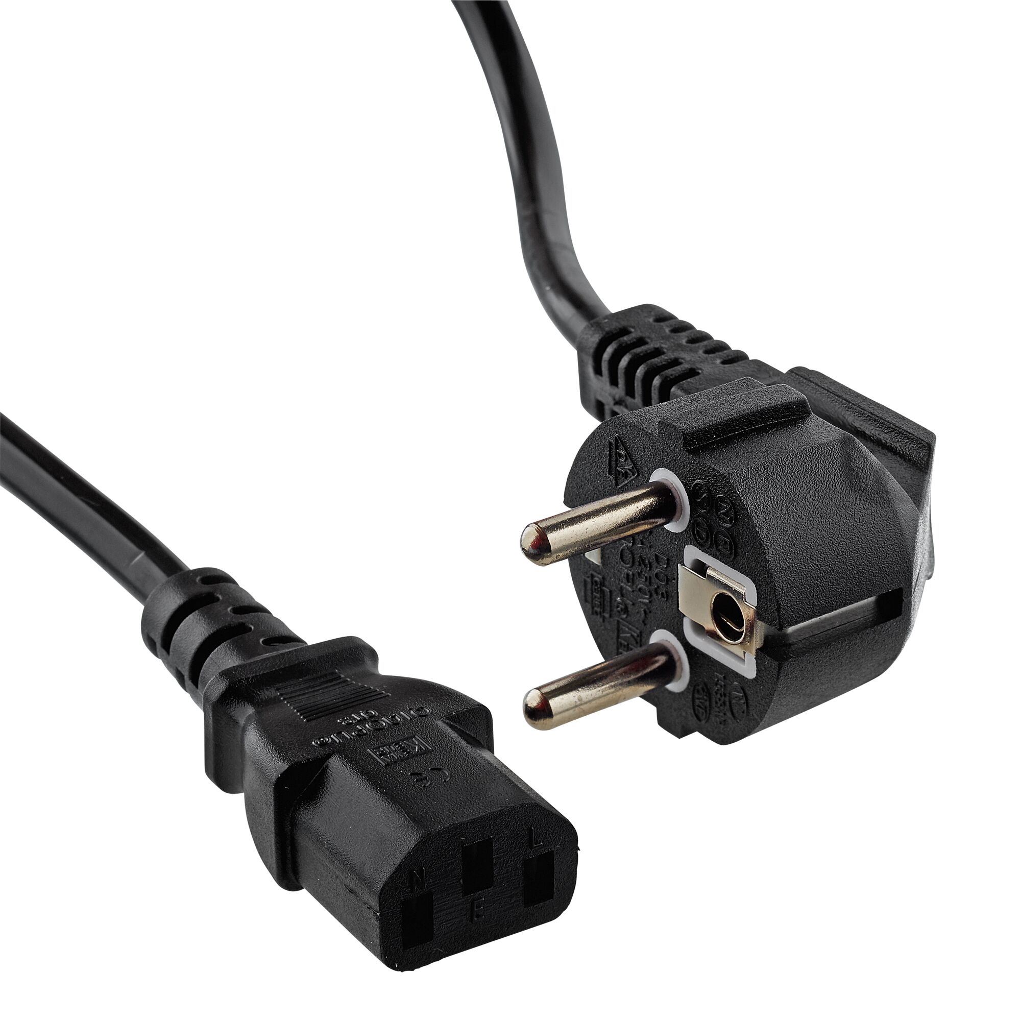 Schwarzes Kaltgerätekabel mit Schuko- und Kaltgeräte-Stecker