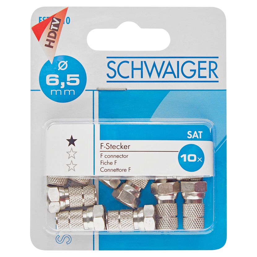 Zehn F-Stecker von Schwaiger, 6,5 mm, für SAT