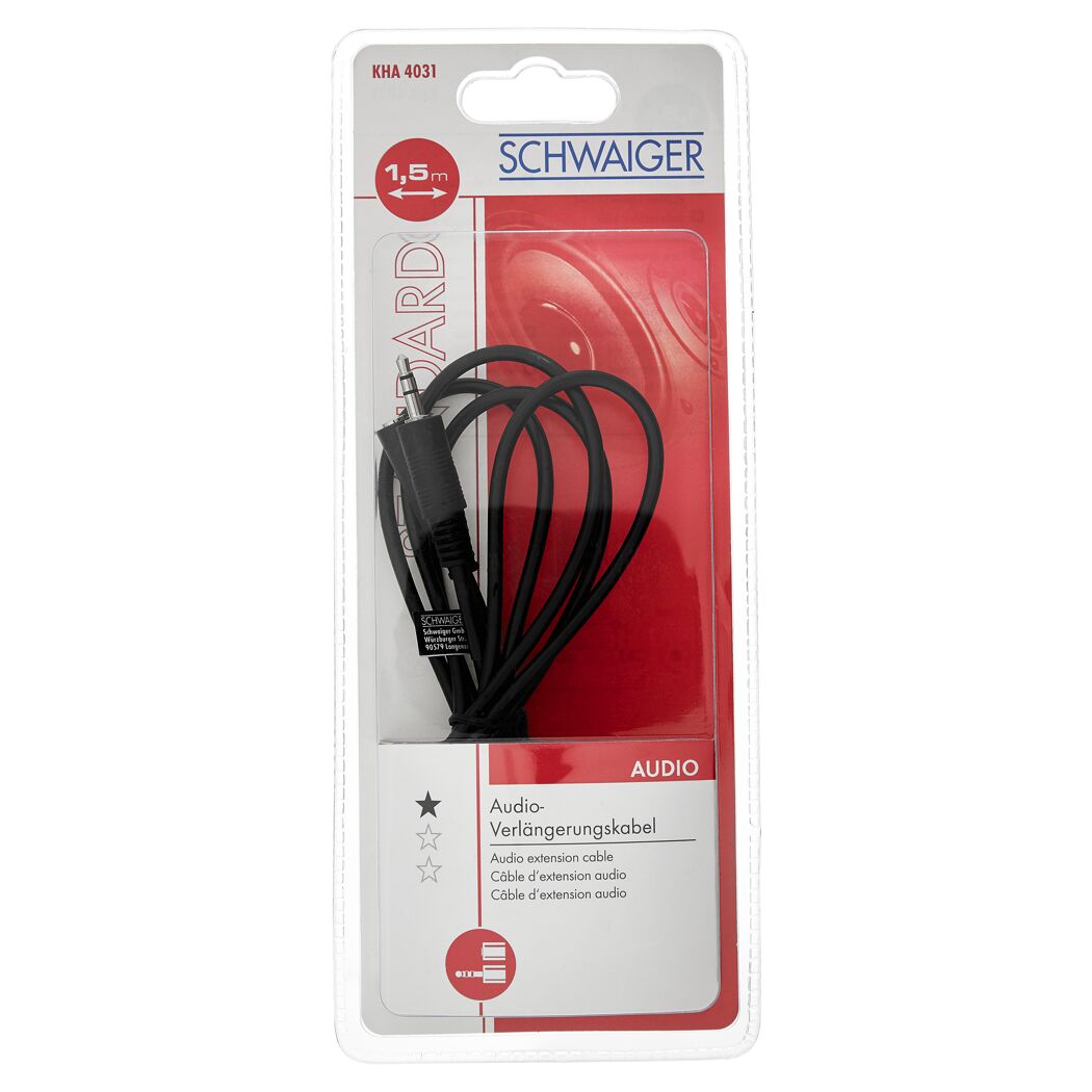 Schwarzes Audio Verlängerungskabel in Verpackung
