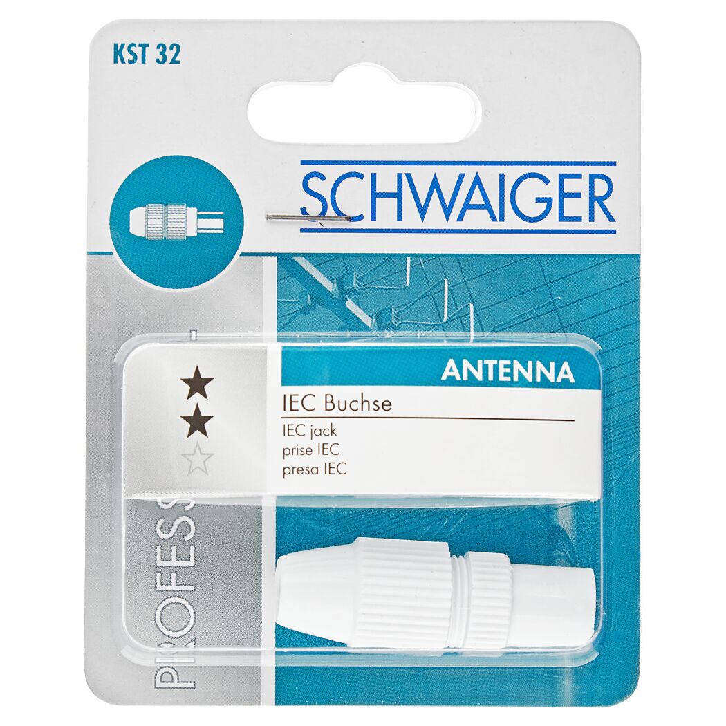 weiße Koax-Steckbuchse in Verpackung