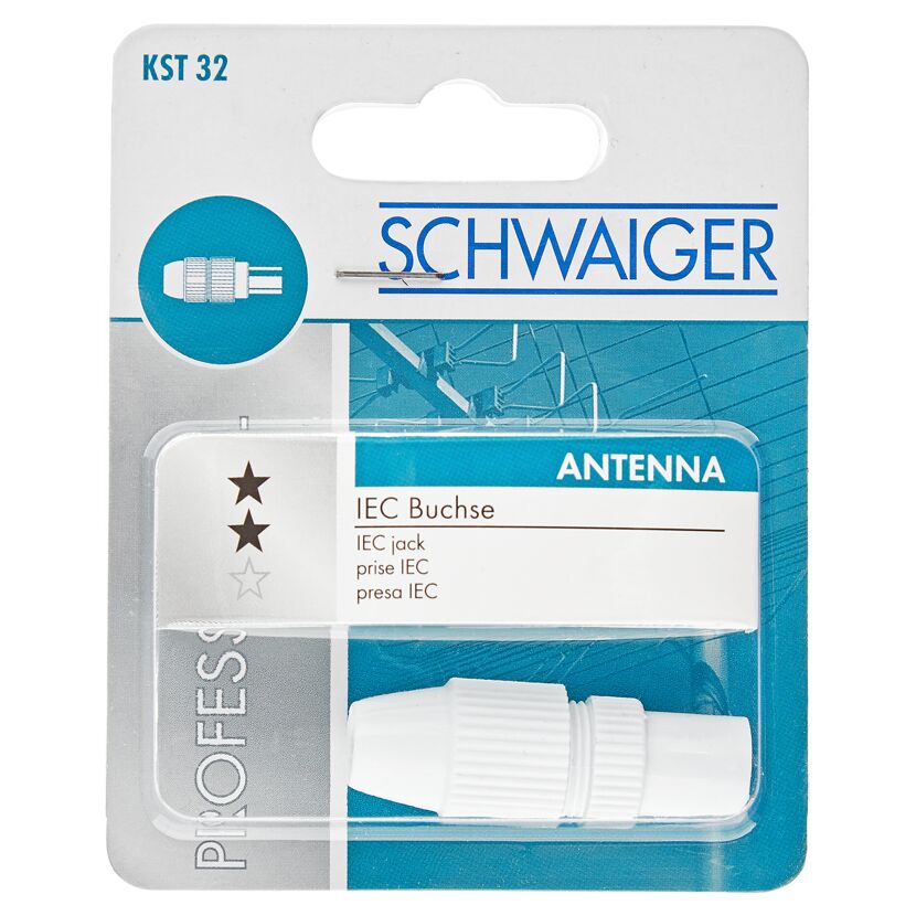 weiße Koax-Steckbuchse in Verpackung