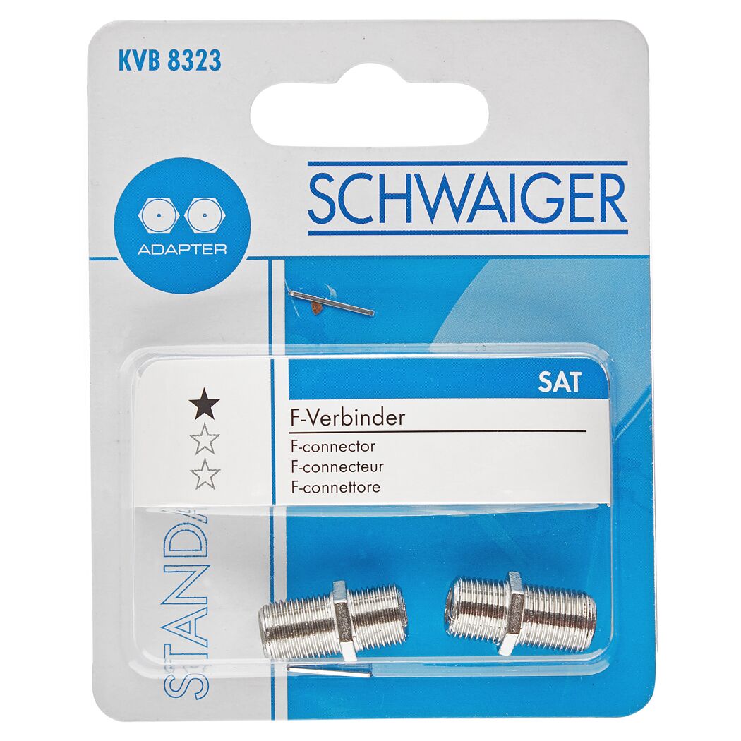 Zwei silberne F-Verbinder von Schwaiger