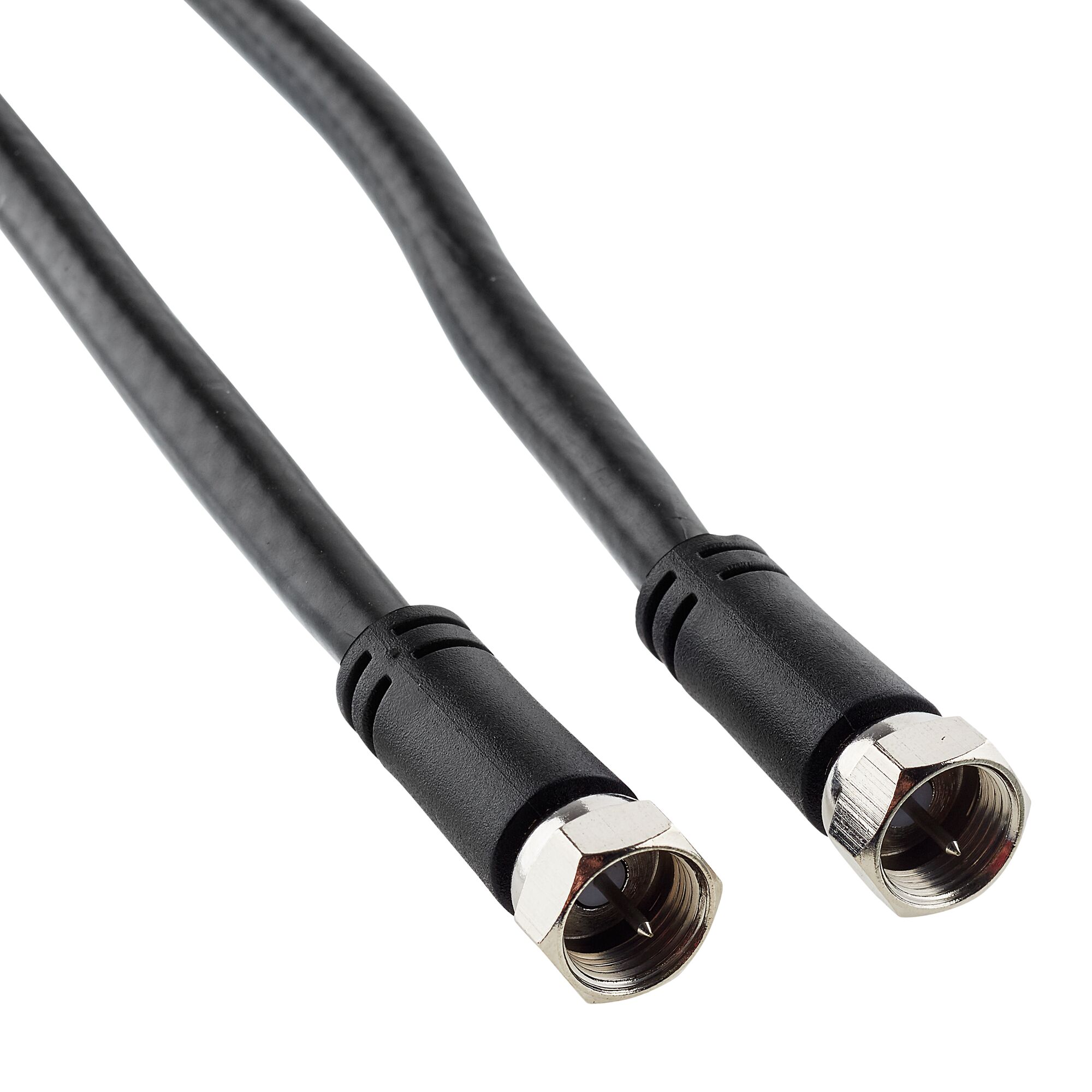 Zwei schwarze SAT-Verbindungskabel mit Metallsteckern