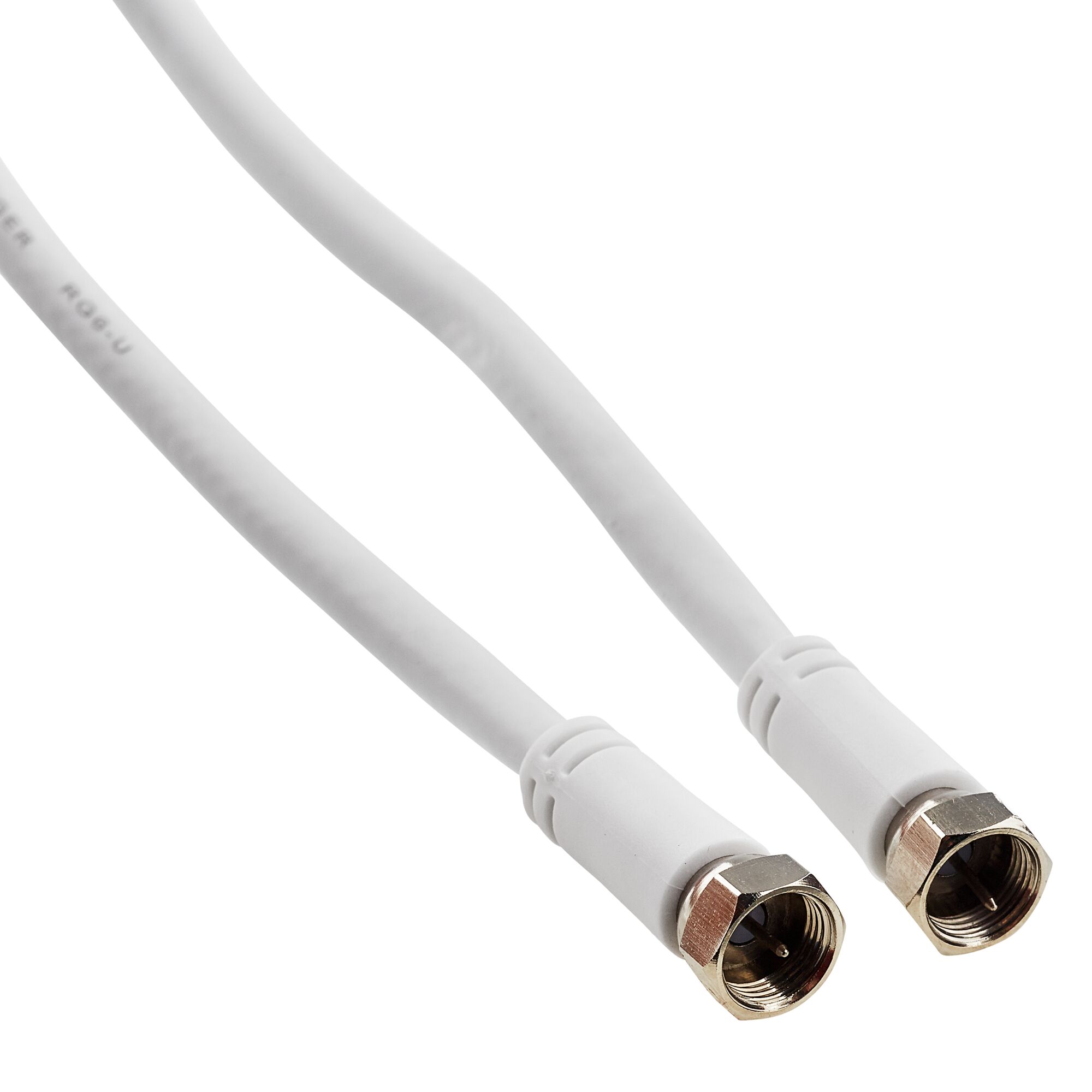 Zwei weiße Koaxialkabel mit F-Steckern