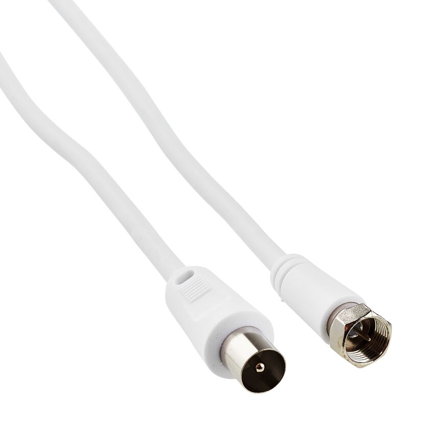 Weißes SAT-Anschlusskabel mit F-Stecker