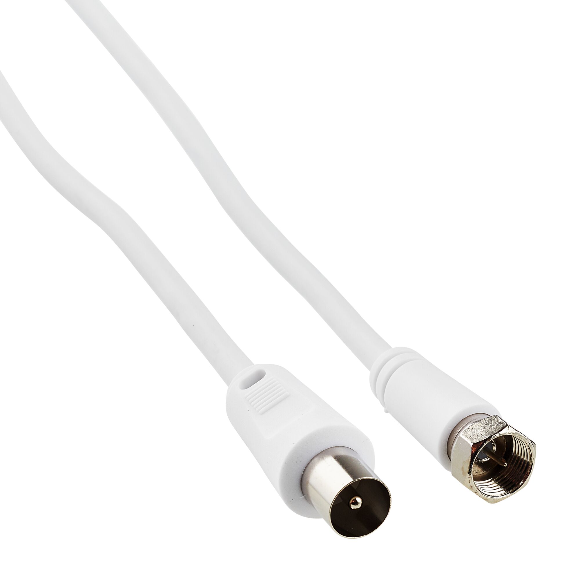 Weißes SAT-Anschlusskabel mit F-Stecker
