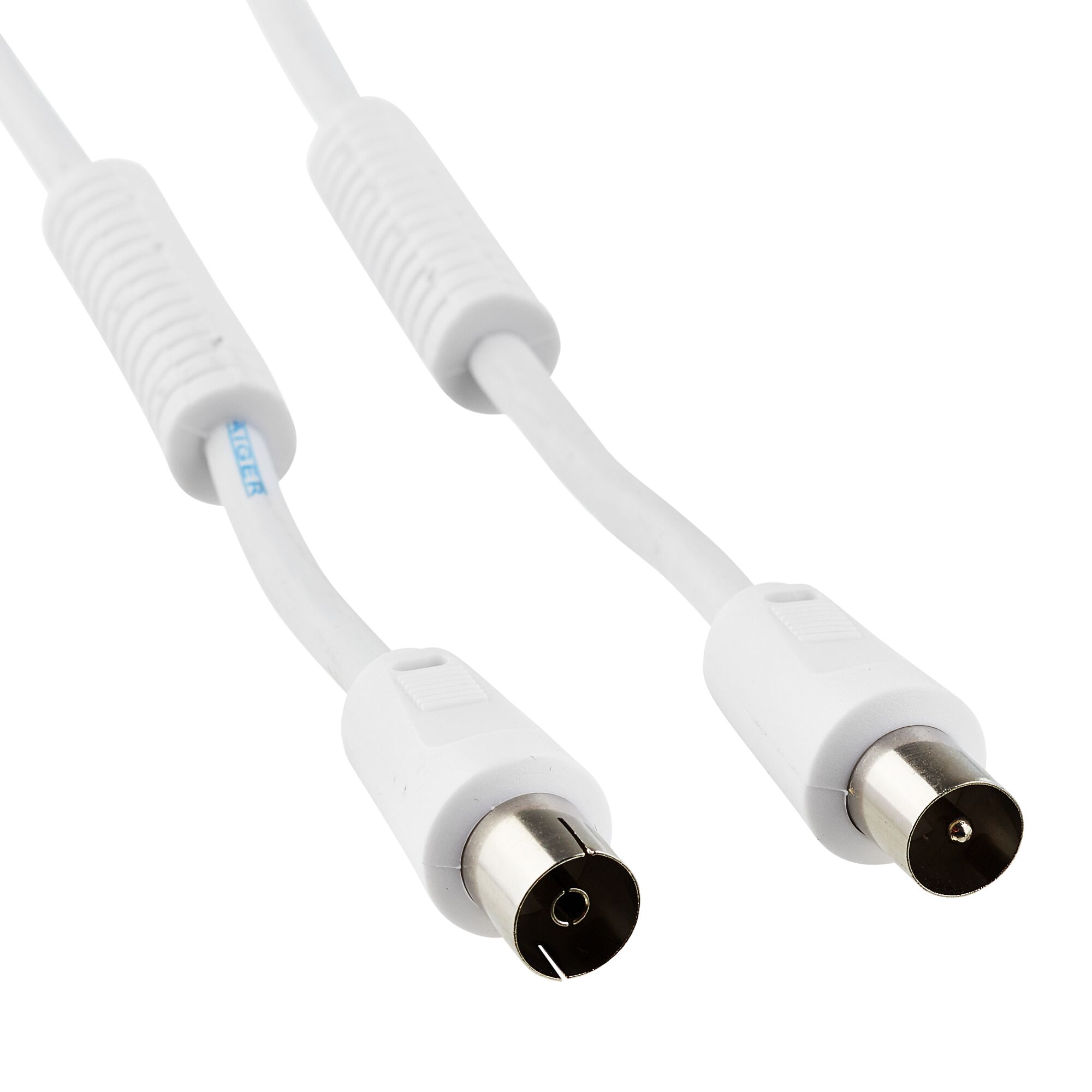 Weißes Antennenkabel mit Metallsteckern