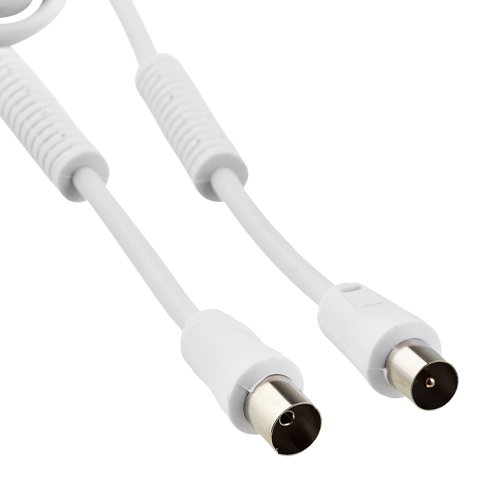Weißes Antennenkabel mit zwei Steckern