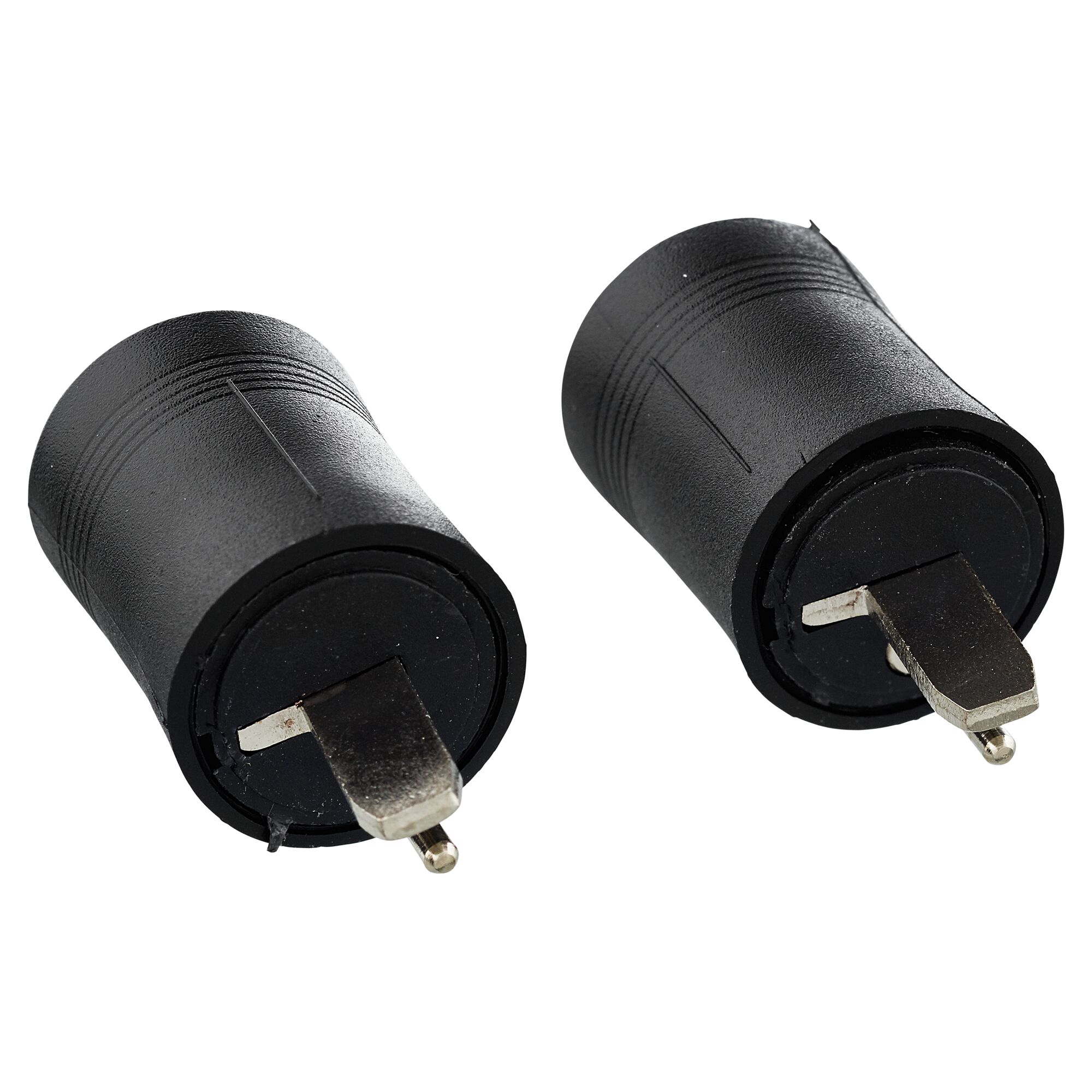 Zwei schwarze Lautsprecherstecker mit Schraubanschluss