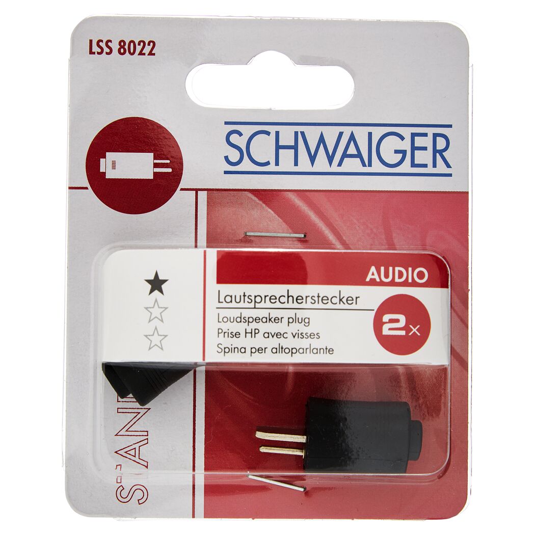 Zwei Lautsprecherstecker von Schwaiger in Verpackung