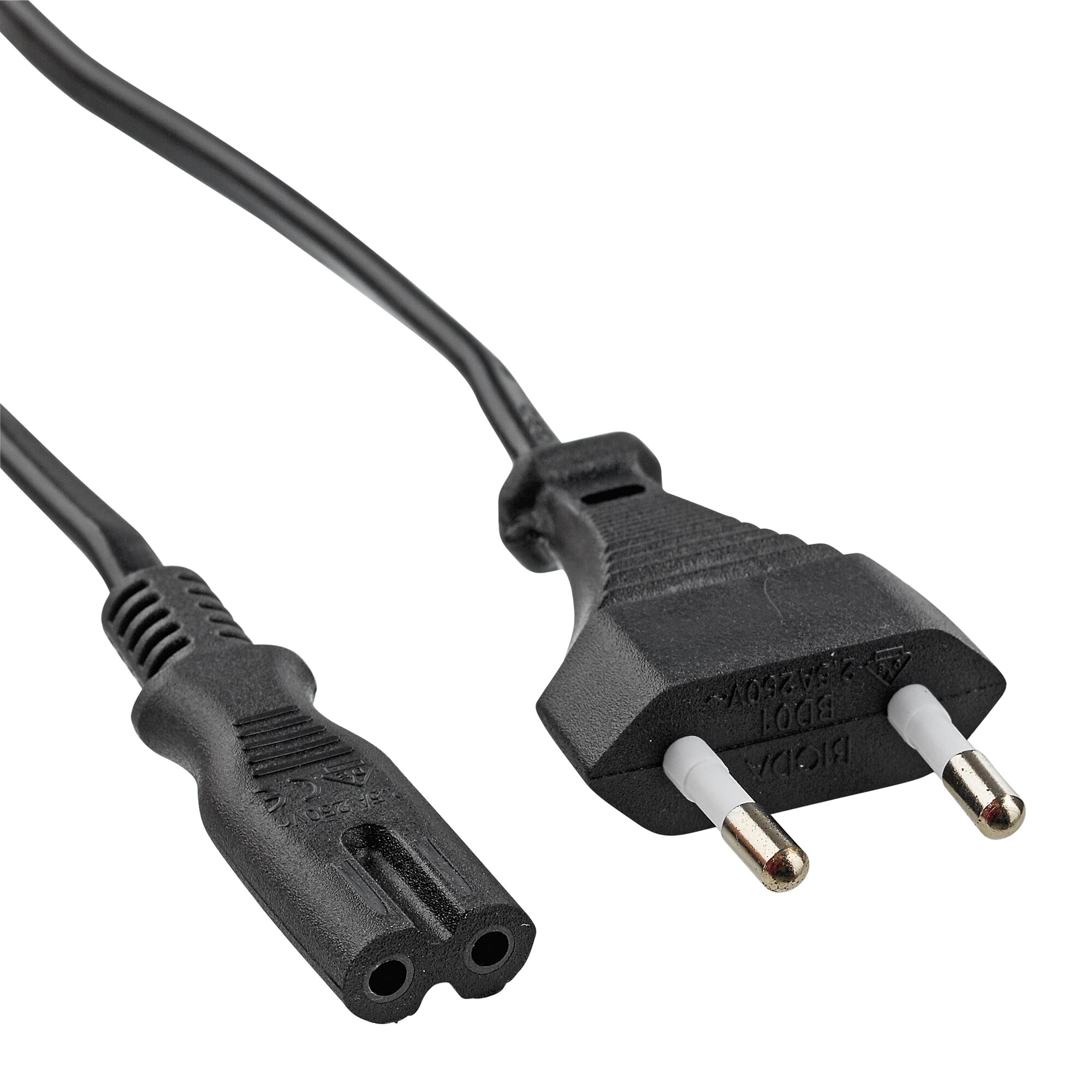 Schwarzes Netzkabel mit Eurostecker und Doppelnute
