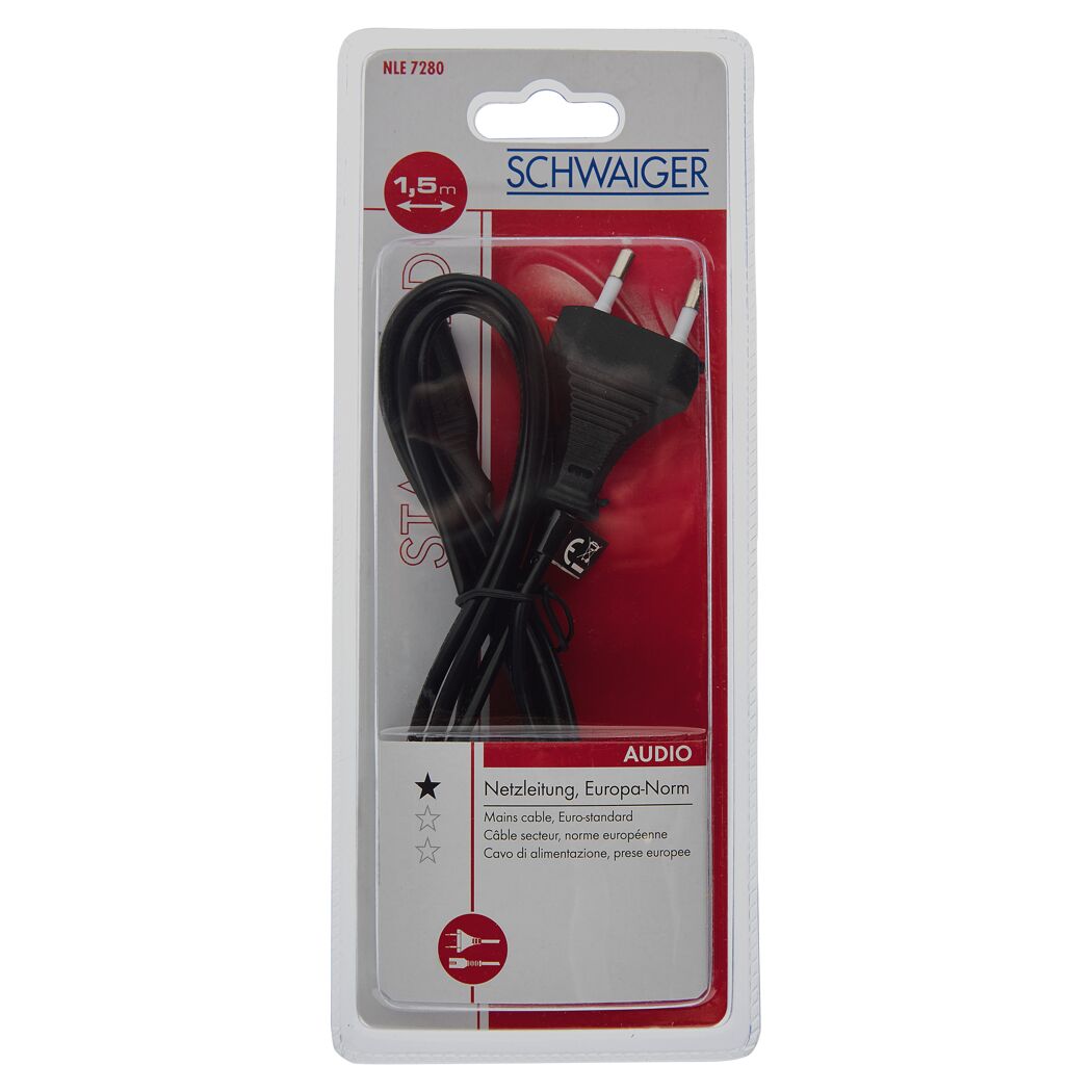 Schwarzes Netzkabel 1,5m in Verpackung