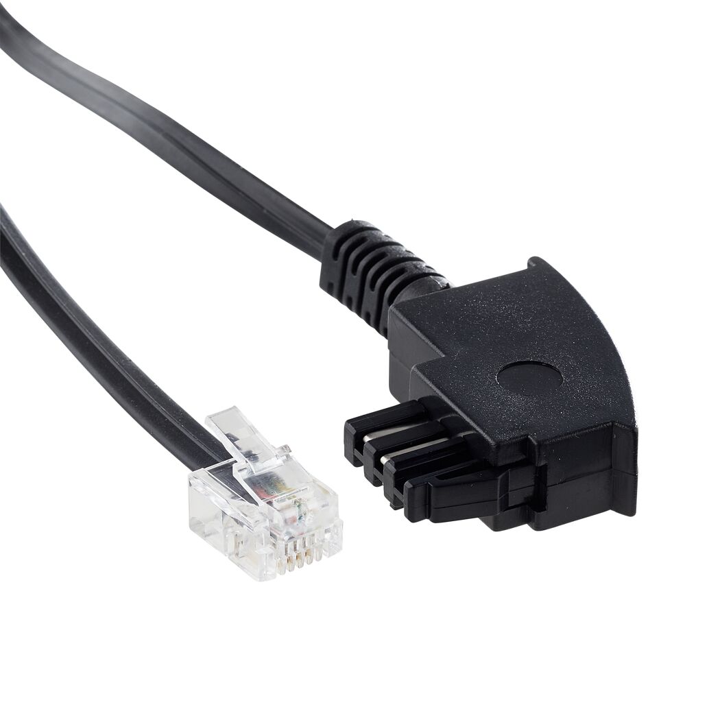 Schwarzes Telefonkabel mit RJ11-Stecker