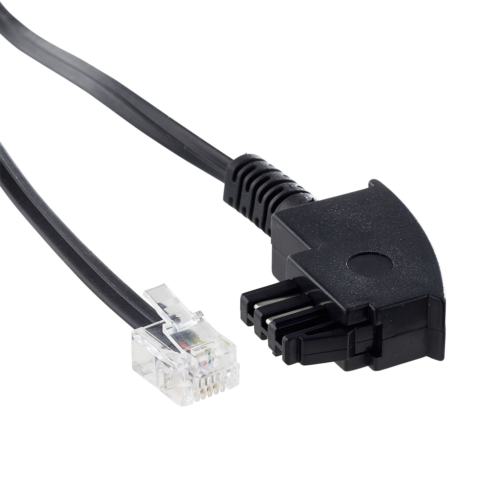 Schwarzes Telefonkabel mit RJ11-Stecker