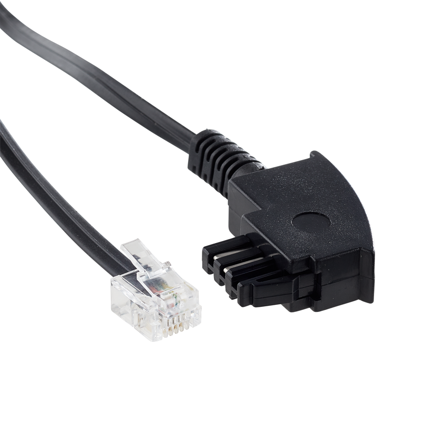 Schwarzes Telefonkabel mit RJ11-Stecker