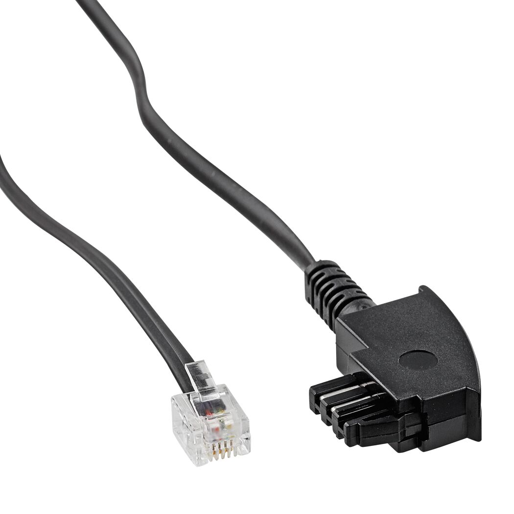 Schwarzes Telefonkabel mit RJ11-Stecker