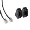 Zwei schwarze TAE-F-Adapter und zwei RJ11-Stecker